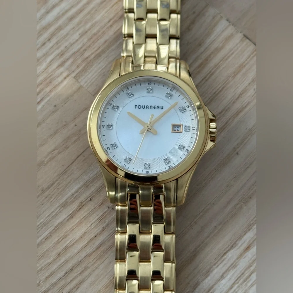 Tourneau Diamond Luxury Ladies Watch White Dial Gold-Tone Bracelet Diamonds